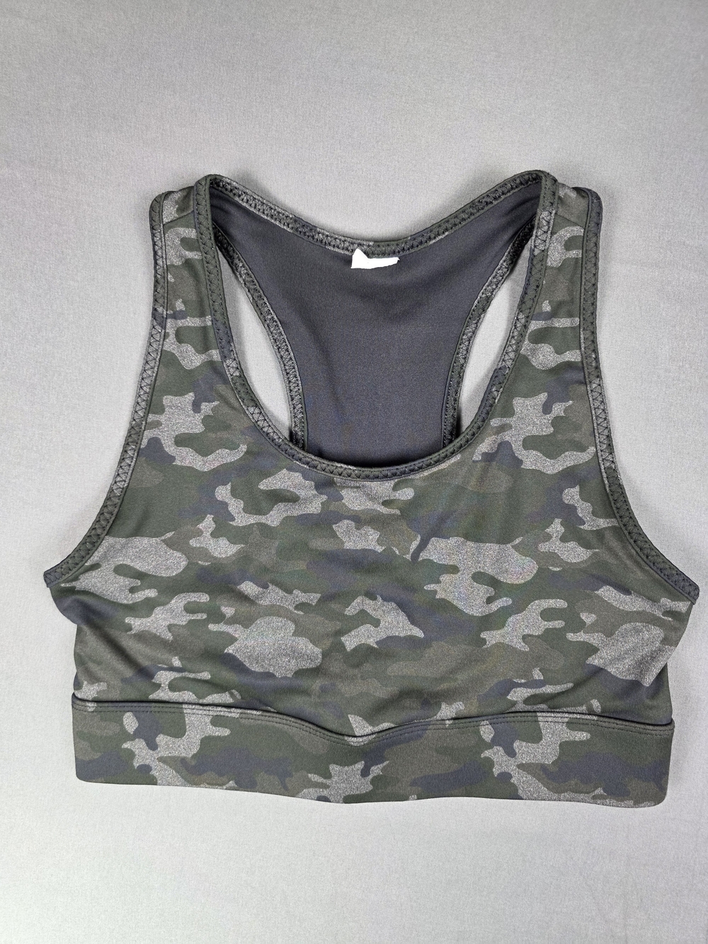 Fabletics Olive Camo Racerback Sports Bra